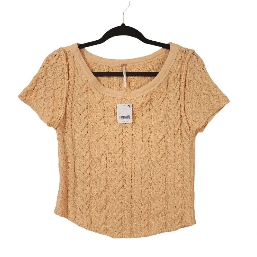 New $78 Free People Top Women's Large Peach Belle Of Georgia Cable Knit